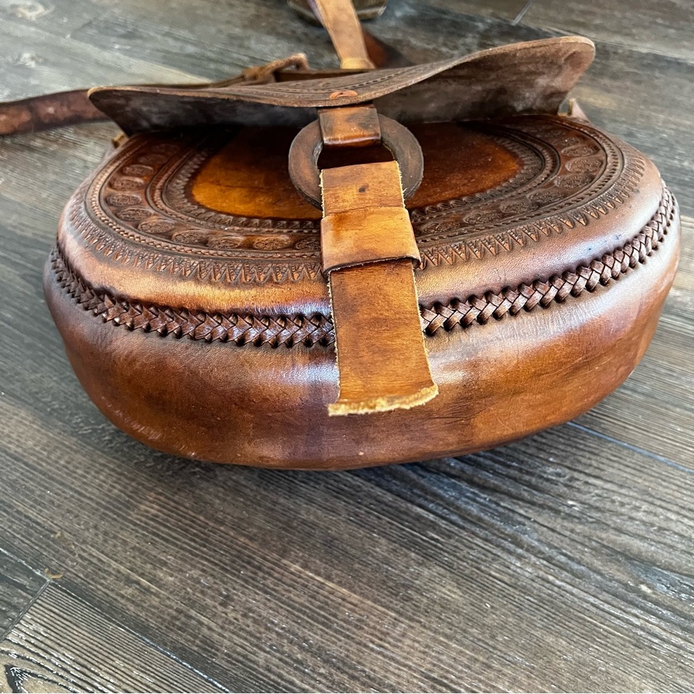 Handmade Brown Tooled Leather Crossbody Saddle Bag Made in Mexico NEW - Picture 7 of 14